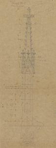 217031 Plattegrond en opstand van de ontwerpen voor de pinakels langs de balustrade van de lantaarn van het koor van de ...